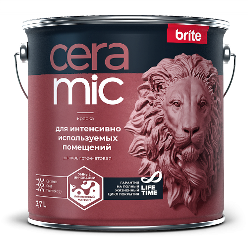 Краска интерьерная BRITE CERAMIC для интенсивно используемых помещений, база А 2.7 л