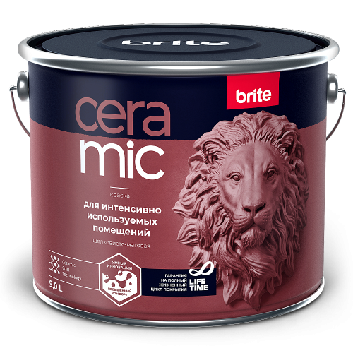 Краска интерьерная BRITE CERAMIC для интенсивно используемых помещений, база А 9 л