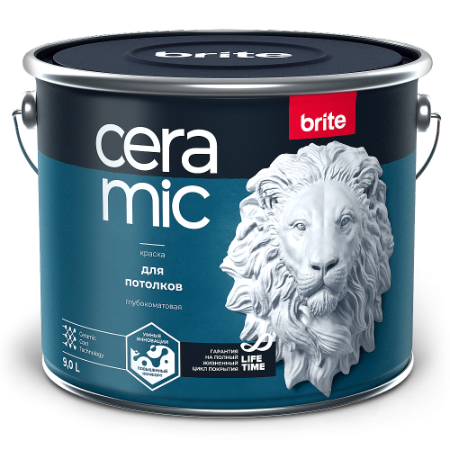 Краска для потолков BRITE CERAMIC Белоснежная глубокоматовая 9 л