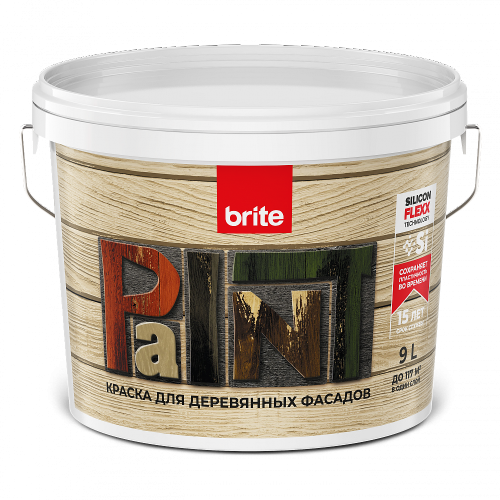 Краска для деревянных фасадов BRITE FLEXX с УФ-фильтром, атмосферостойкое, база  С 9 л