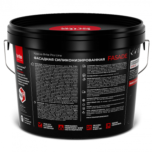 Краска фасадная силиконизированная BRITE PROFESSIONAL акриловая, матовая, база С 9 л
