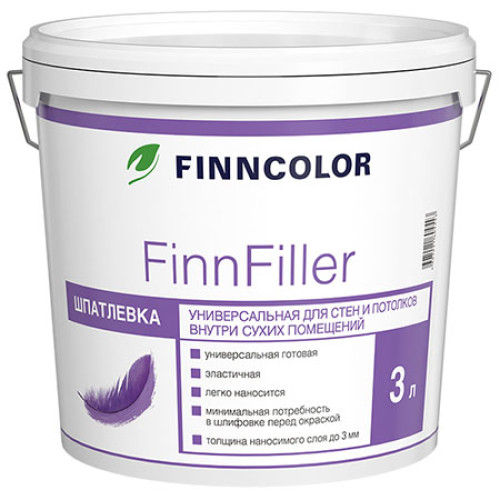 Шпатлевка универсальная готовая FINNCOLOR FinnFiller для стен и потолков 3 л