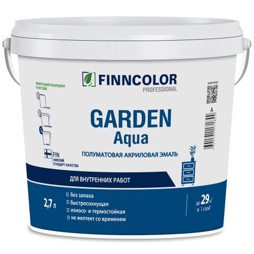 Эмаль акриловая FINNCOLOR Garden Aqua для мебели, окон и дверей, полуматовая, база С 2.7 л