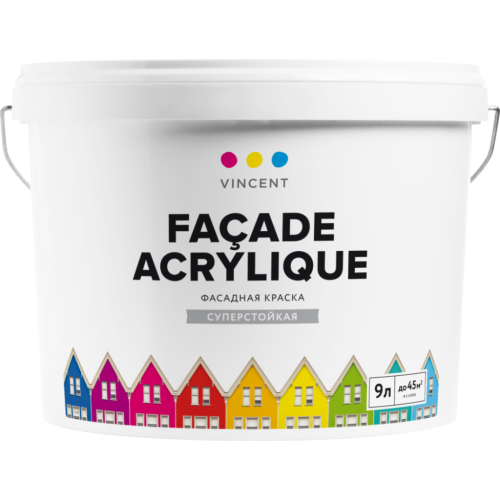 Износостойкая фасадная краска VINCENT F 2 Façade Acrylique паропроницаемая матовая, база А 9 л